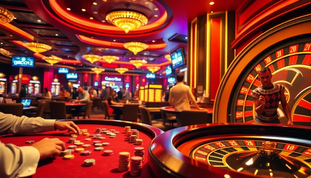 Experience gacor123 while placing bets at a lively casino poker table, complete with colorful chips and a thrilling roulette wheel.